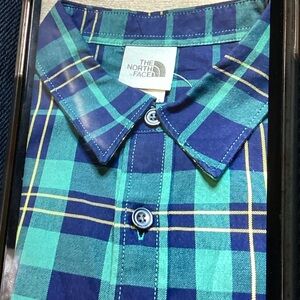 The North Face Men's Green and Blue Checkered Shirt